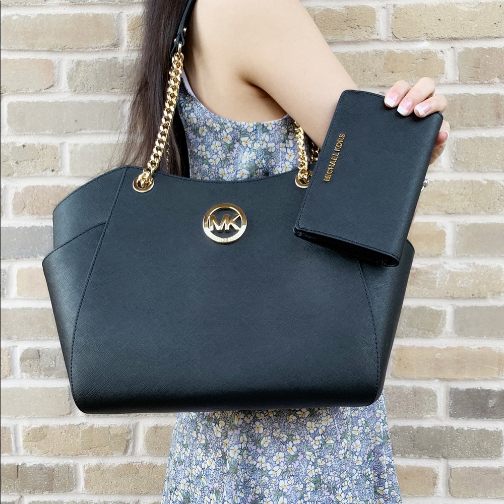 Michael Kors Large chain tote Black Wallet Bundle - Picture 2 of 8